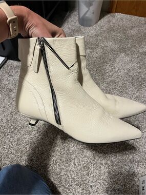 MARCELLA Cream Pointed Ankle Booties with Side Zipper